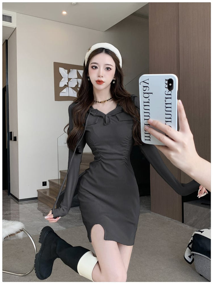 【dress】韓国系フード付きパーカーワンピース着瘦せ　M17586
