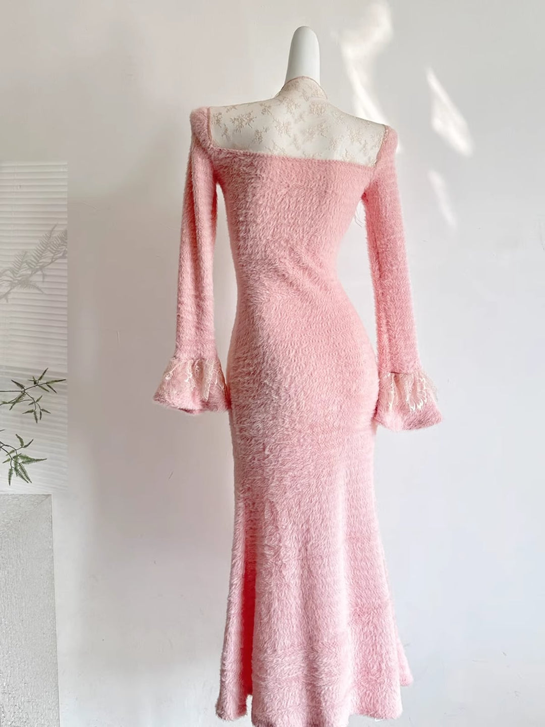 【dress】レースドッキングニットワンピース Q7275