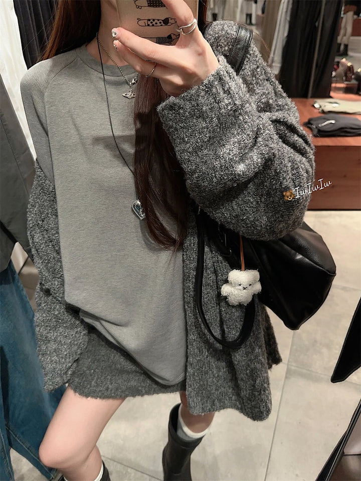 【set】ニットカーデ×長袖Tシャツ×スカートセット　M27317