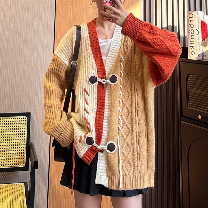 【outer】ドッキングVネック配色ニットカーデ　M17886