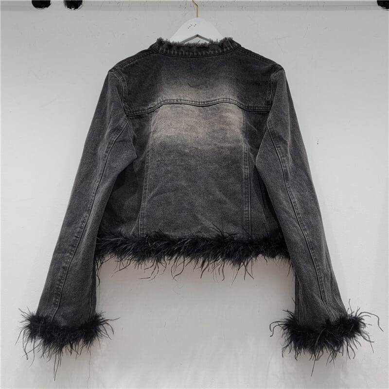 【outer】クルーネックファーデニムジャケット　M18125