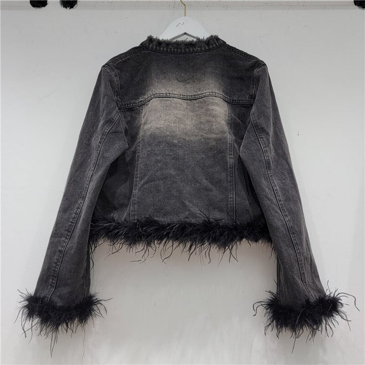 【outer】クルーネックファーデニムジャケット　M18125