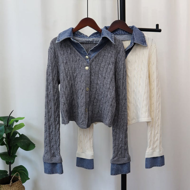 【outer】デニム切り替えニットカーデ　M26703