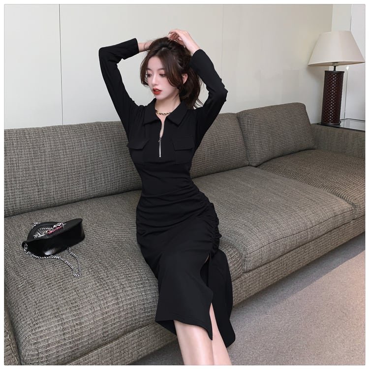 【dress】人気を独占中 POLOネックスリットワンピース　M17014
