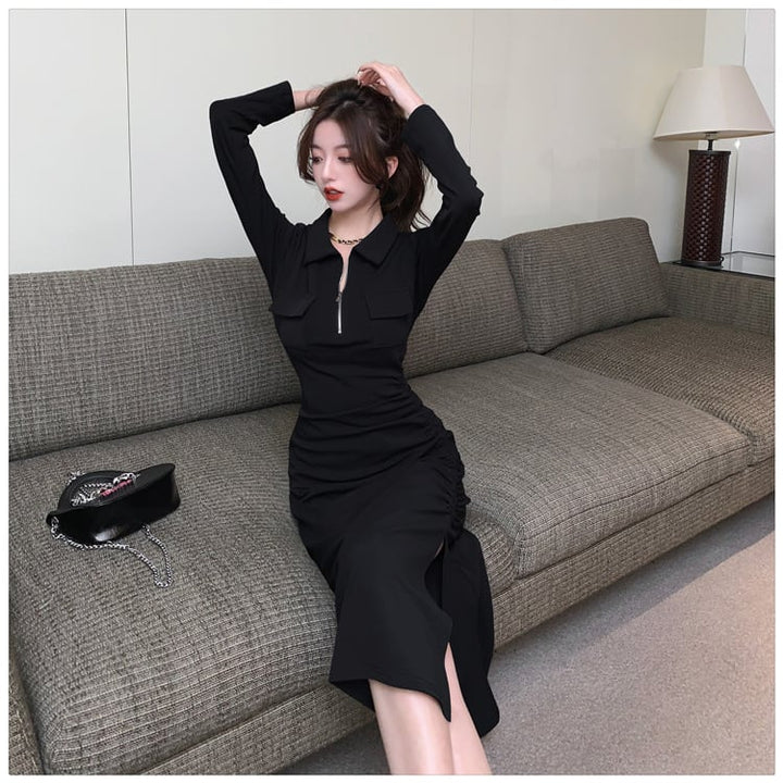 【dress】人気を独占中 POLOネックスリットワンピース　M17014
