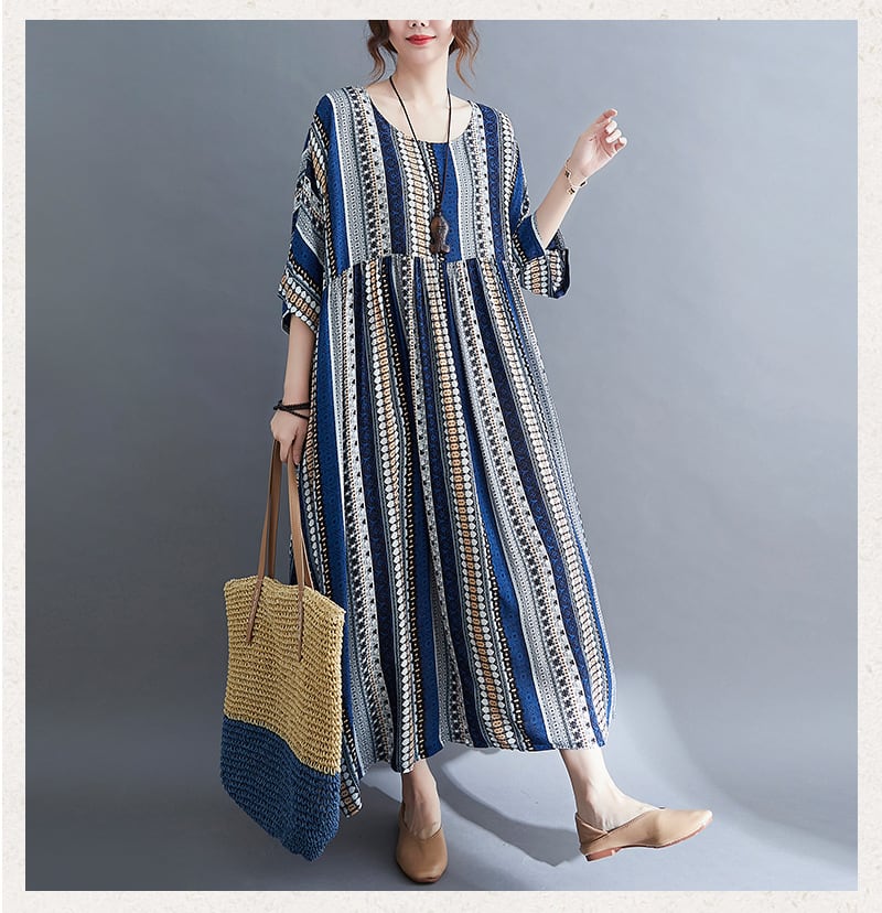 【dress】目立つ！カジュアルストライプ柄ワンピース　M17318