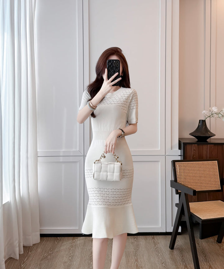 【dress】半袖ニットマーメイドワンピース Q8494