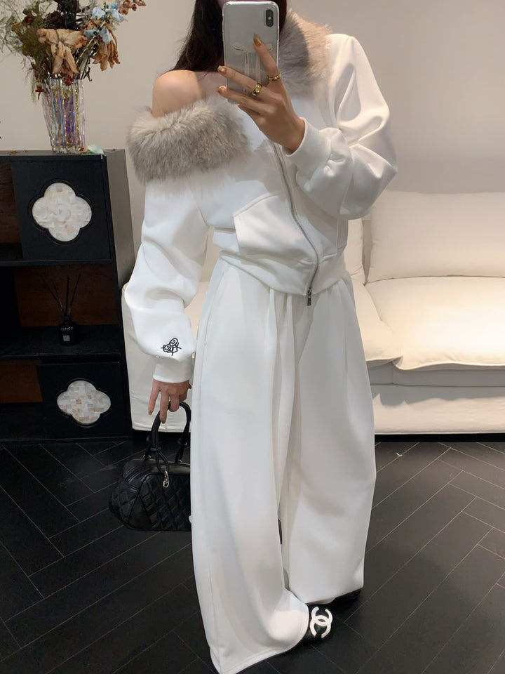 【set】オフショルファートップス×ワイドパンツセット  K0648