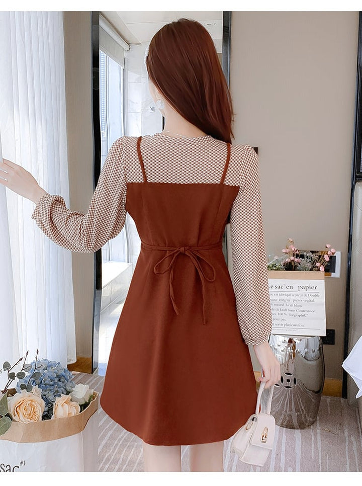 【dress】輝いて超人気 ! 切り替えチェック柄ワンピース　M17266