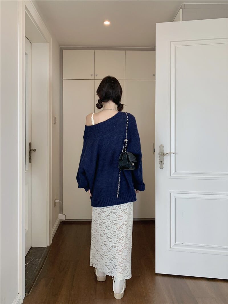 【set】ニットセーター+レースワンピースセット　M26558