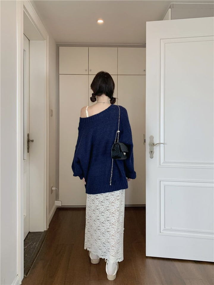 【set】ニットセーター+レースワンピースセット　M26558