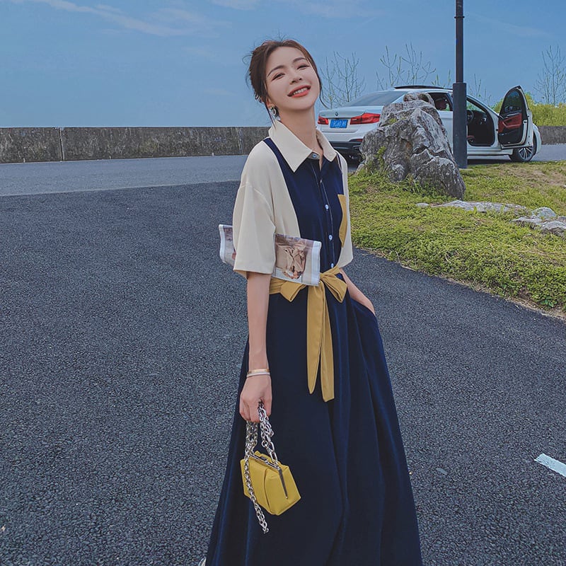 【dress】高級感 ファッション切り替えシャツワンピース　M16803