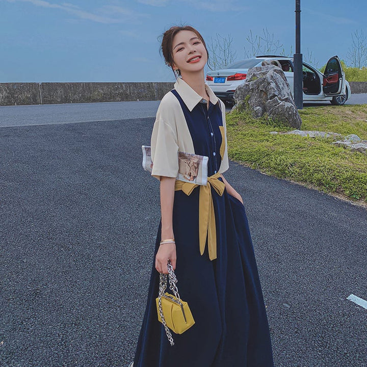 【dress】高級感 ファッション切り替えシャツワンピース　M16803