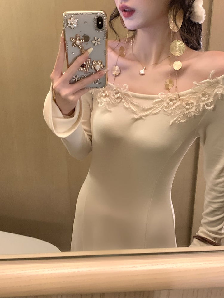 【dress】レーストリミングニットワンピース　N3448