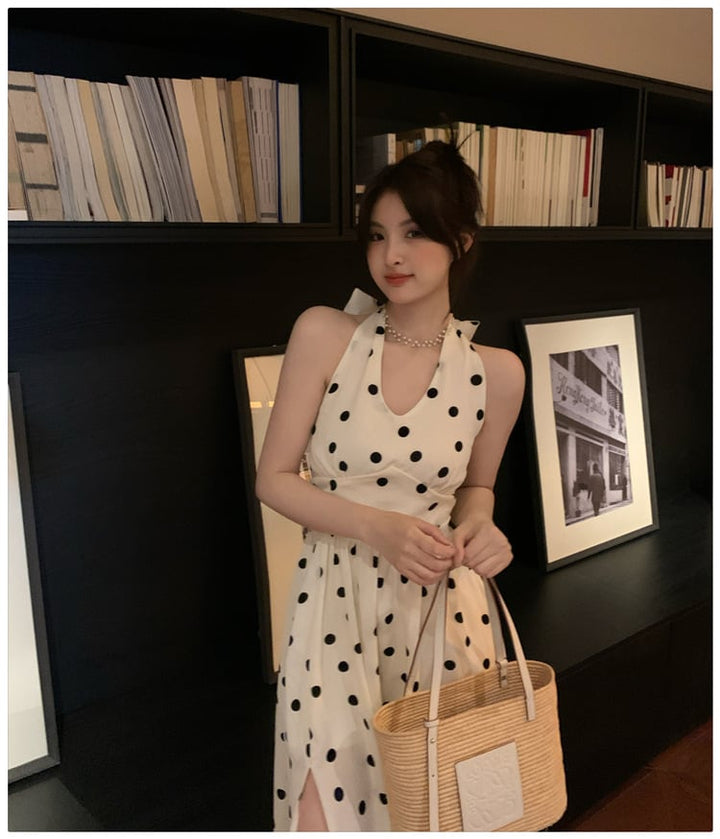 【dress】バックリボンドット柄ワンピース　M24012