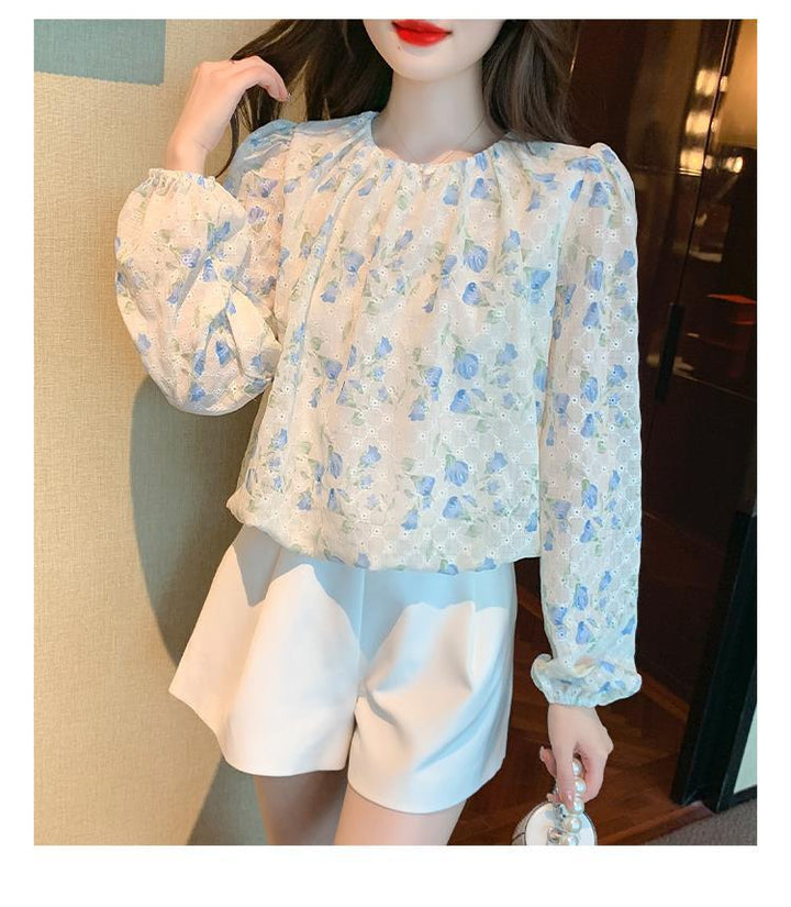 【tops】韓国系スウィートカットワークシャツトップス　M17388