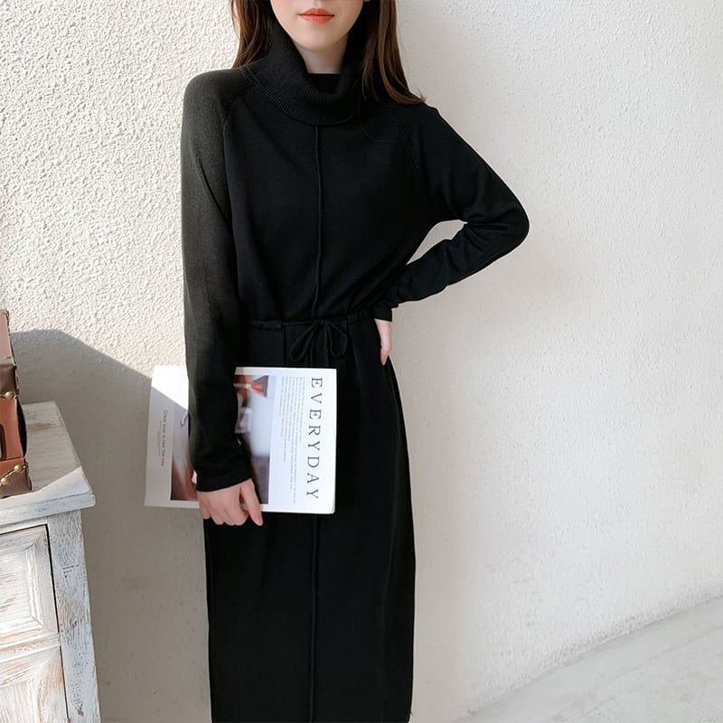 【dress】目立つ！ハイネック無地ニットワンピース　M17663