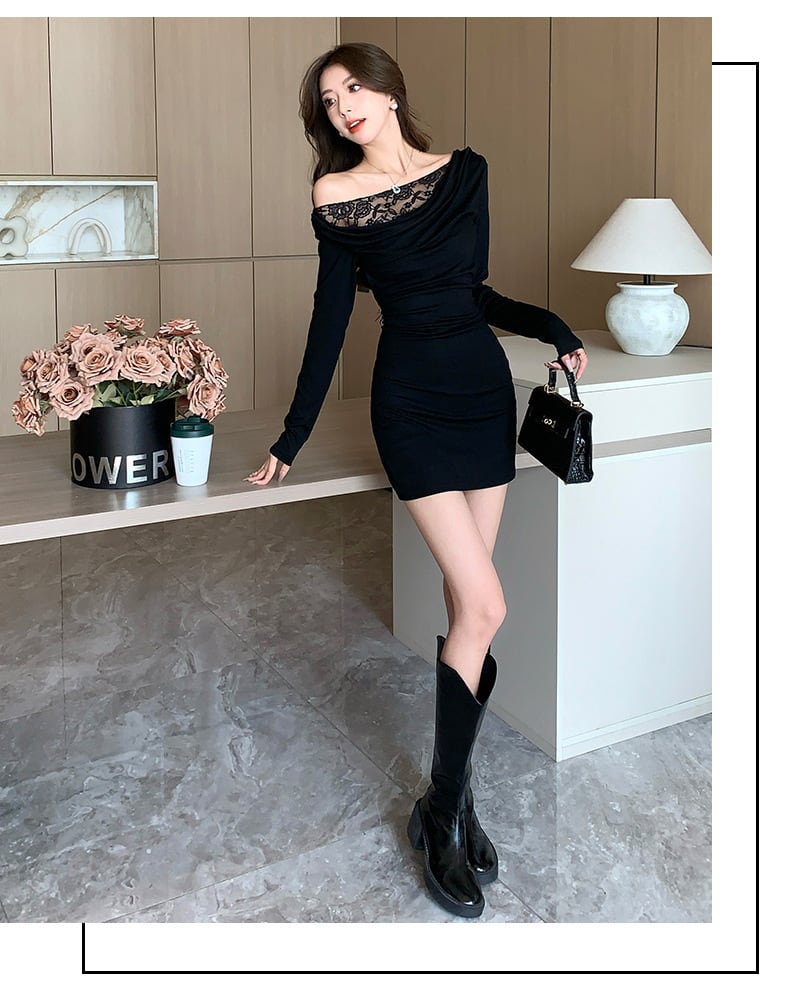 【dress】オフショルダーレース切り替えワンピース　M27768