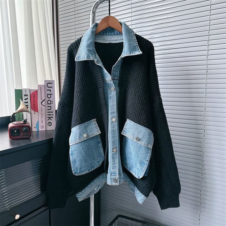 【outer】デニム切り替えニットカーデ　M17962
