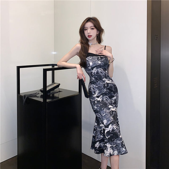 【dress】おしゃれ大人気プリントマーメイドキャミワンピース　M16781
