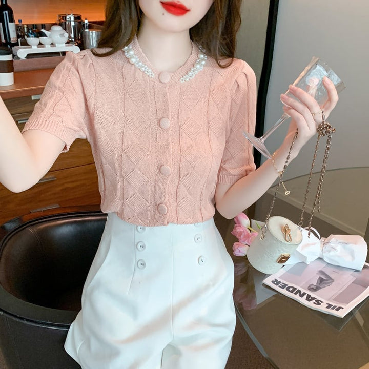 【tops】存在感 スウィートオシャレ薄手ニットトップス　M16839