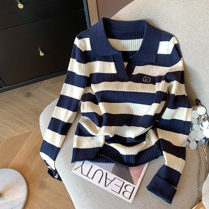【tops】ボーダー柄ニットトップス　M28919
