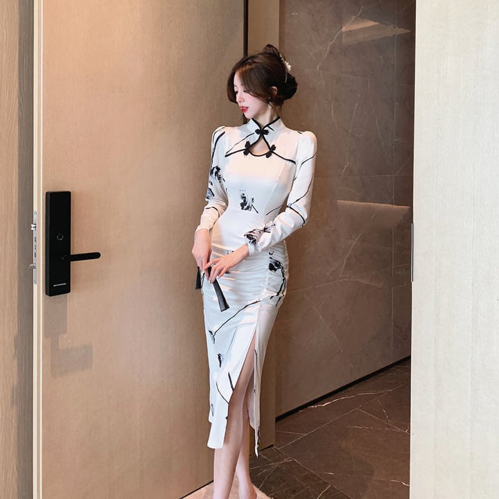 【dress】気質溢れる エレガントスリットワンピース　M16937