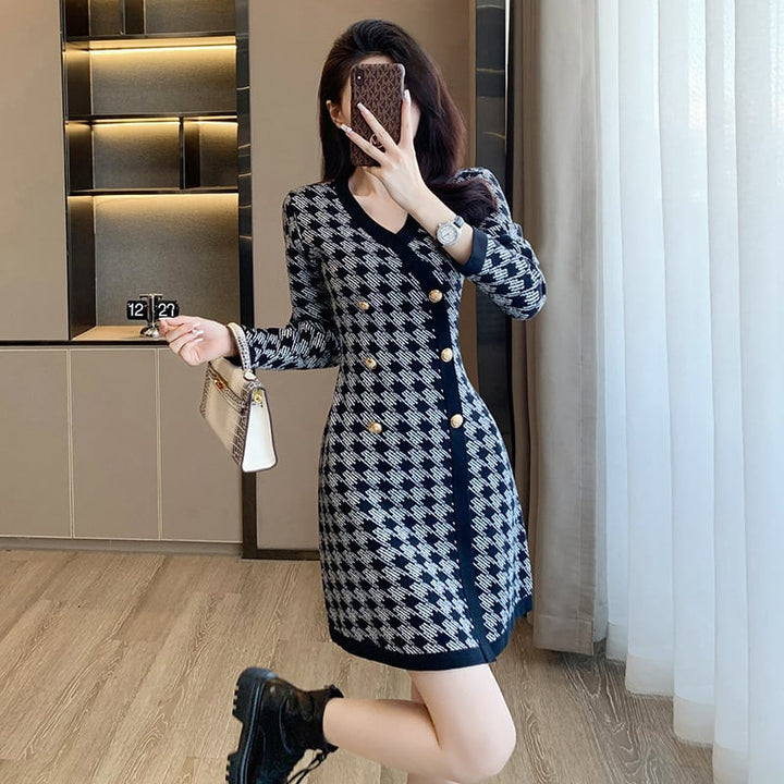 【dress】ダブルボタンニットワンピース　M18264