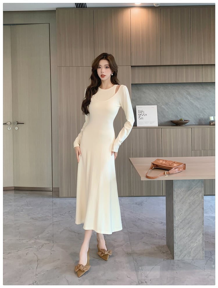 【dress】今季マストバイ切り替えニットワンピース　M17622