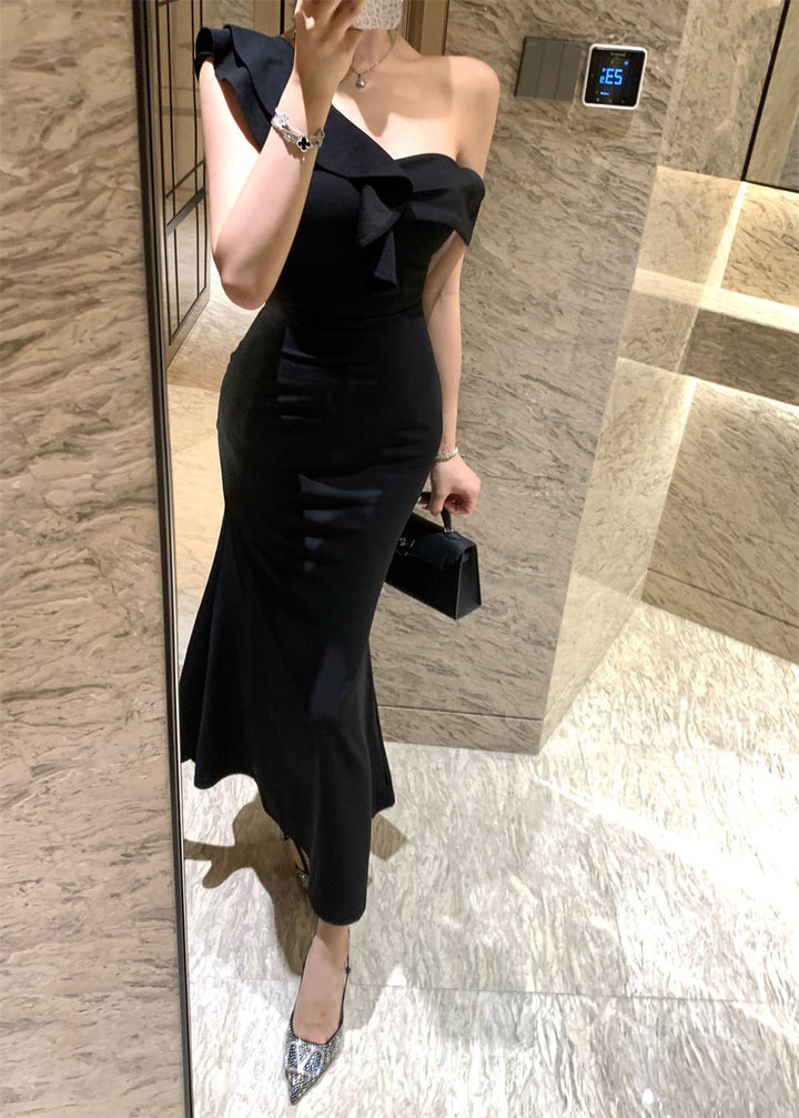 【dress】ワンショルダーフリルマーメイドワンピース　M31571