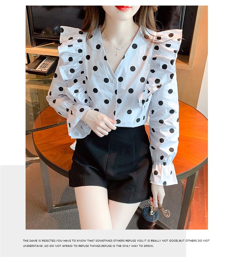 【tops】今季マストバイVネックドット柄シャツトップス　M17151
