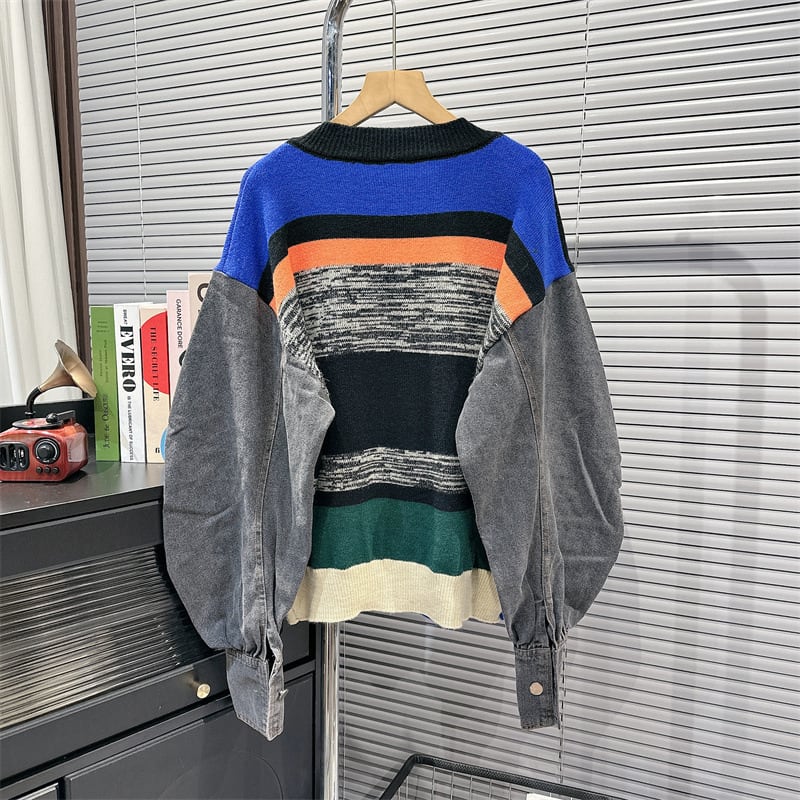 【outer】デニムドッキング配色ニットカーデ　M18316