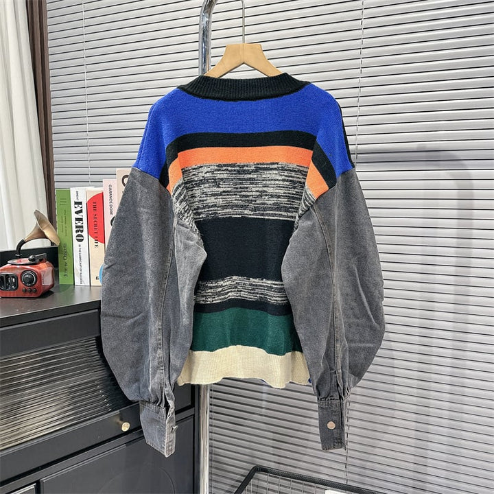 【outer】デニムドッキング配色ニットカーデ　M18316
