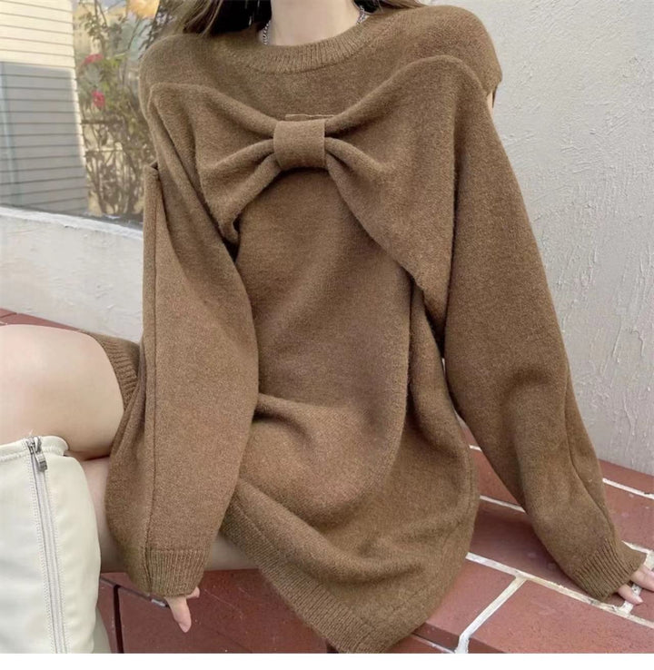 【tops】リボン付きクルーネックニットセーター　M17749