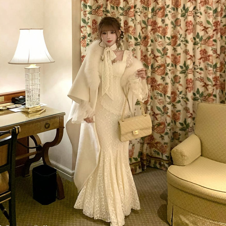 【dress】ベルスリーブマーメイドレースワンピース　N3499