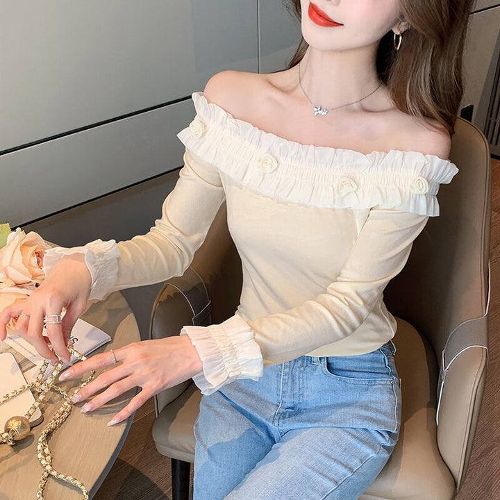 【tops】オフショルダー長袖Tシャツ　M28695