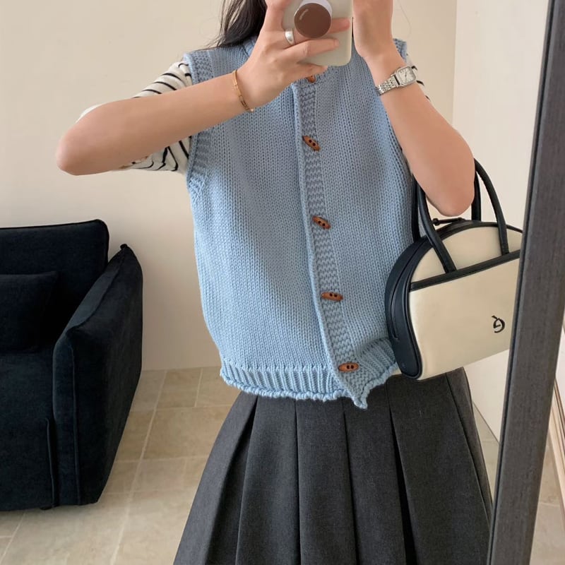 【tops】4色展開ニットベスト Q8062
