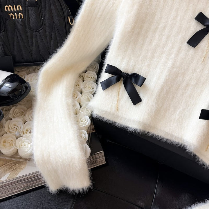 【tops】リボン付きニットセーター　M28248
