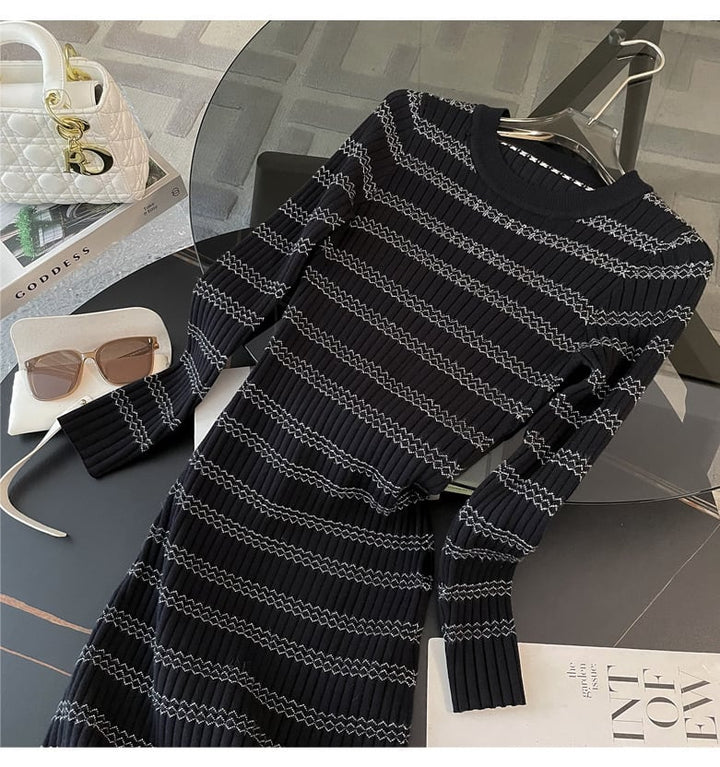 【dress】ボーダー柄ニットワンピース　M25370