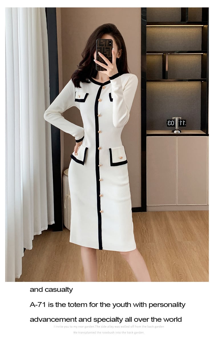 【dress】ボタンデザインニットワンピース　M18396