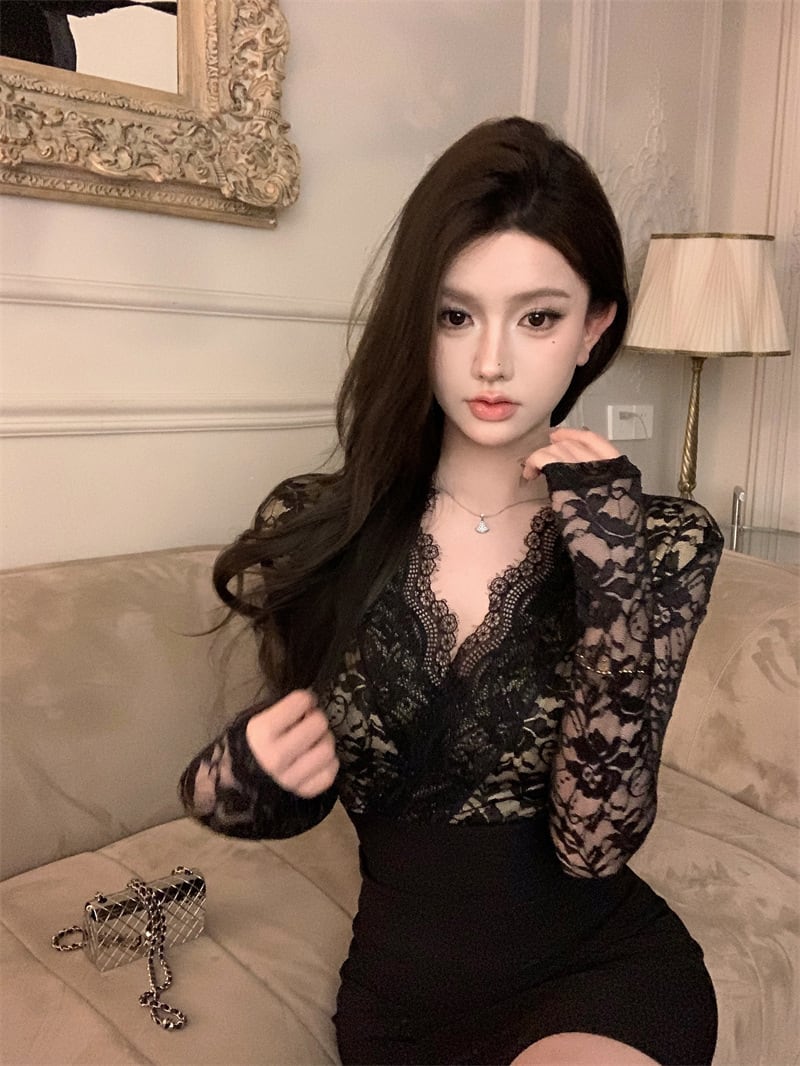 【dress】レース切り替ワンピース　M26542
