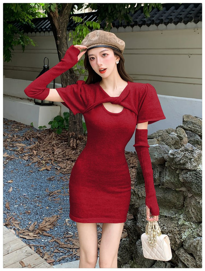 【dress】ニットワンピースアームカバー付き　M26583
