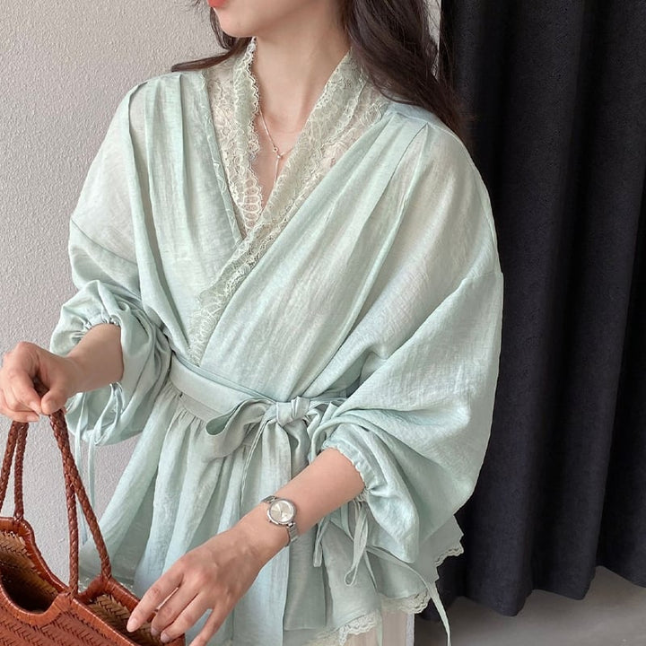 【tops】レースドッキングクロスネックトップス Q8282