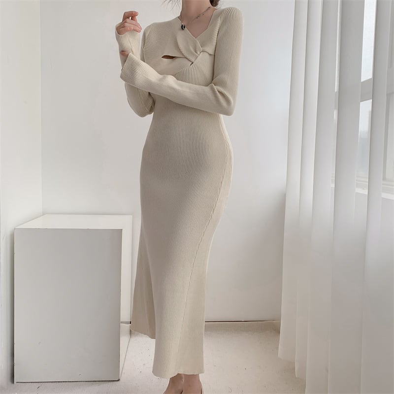 【dress】細身効果抜群♪エレガントニットワンピース　M17484