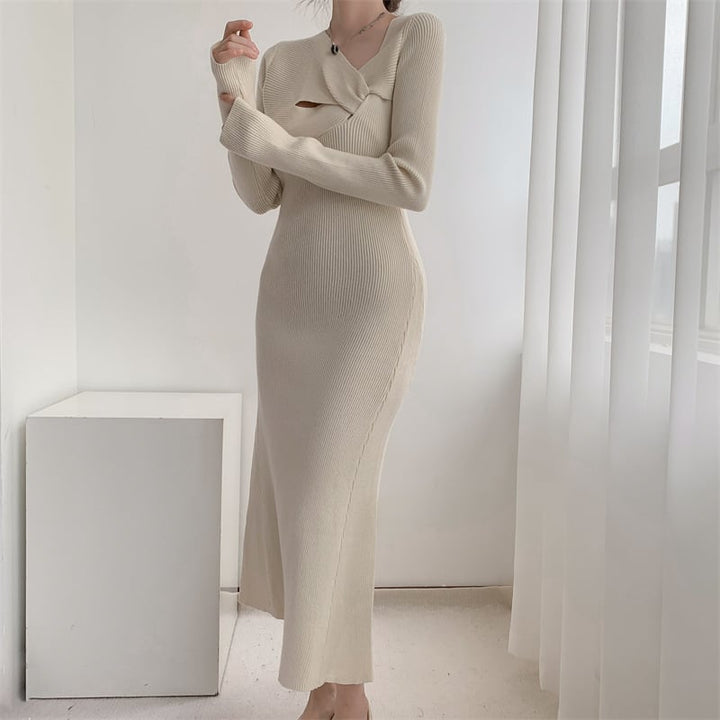 【dress】細身効果抜群♪エレガントニットワンピース　M17484