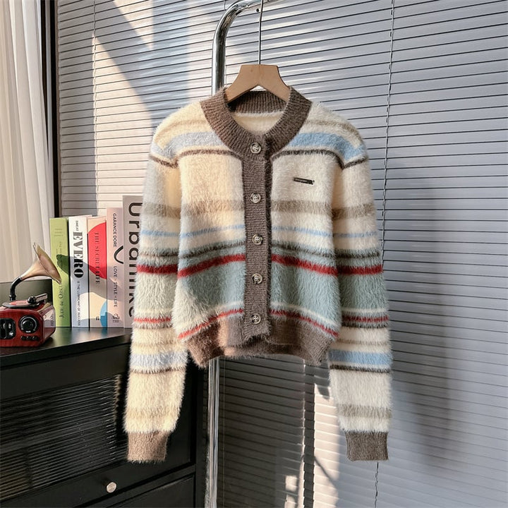 【outer】ボーダー柄ニットカーデ　M28632