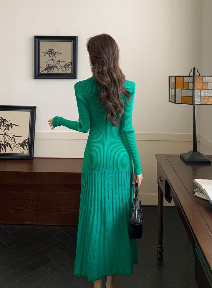 【dress】ニットプリーツワンピース Q7409