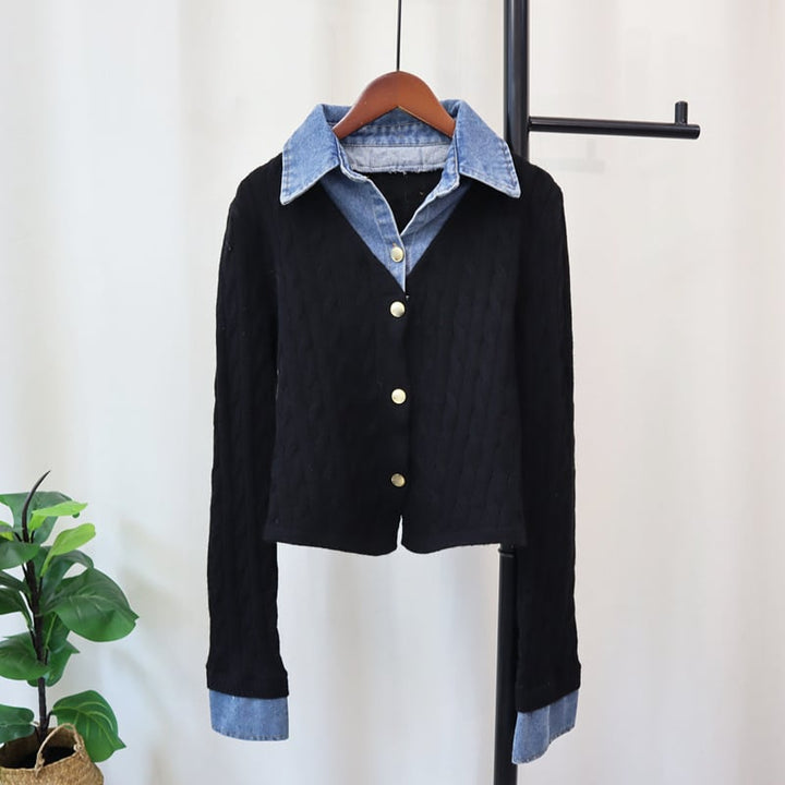 【outer】デニム切り替えニットカーデ　M26703