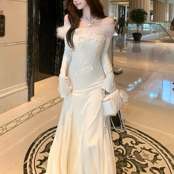 【dress】レース切り替ワンピニットワンピース　M26641