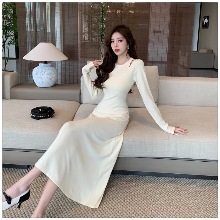 【dress】輝いて超人気 ! 切り替えニットワンピース　M17585
